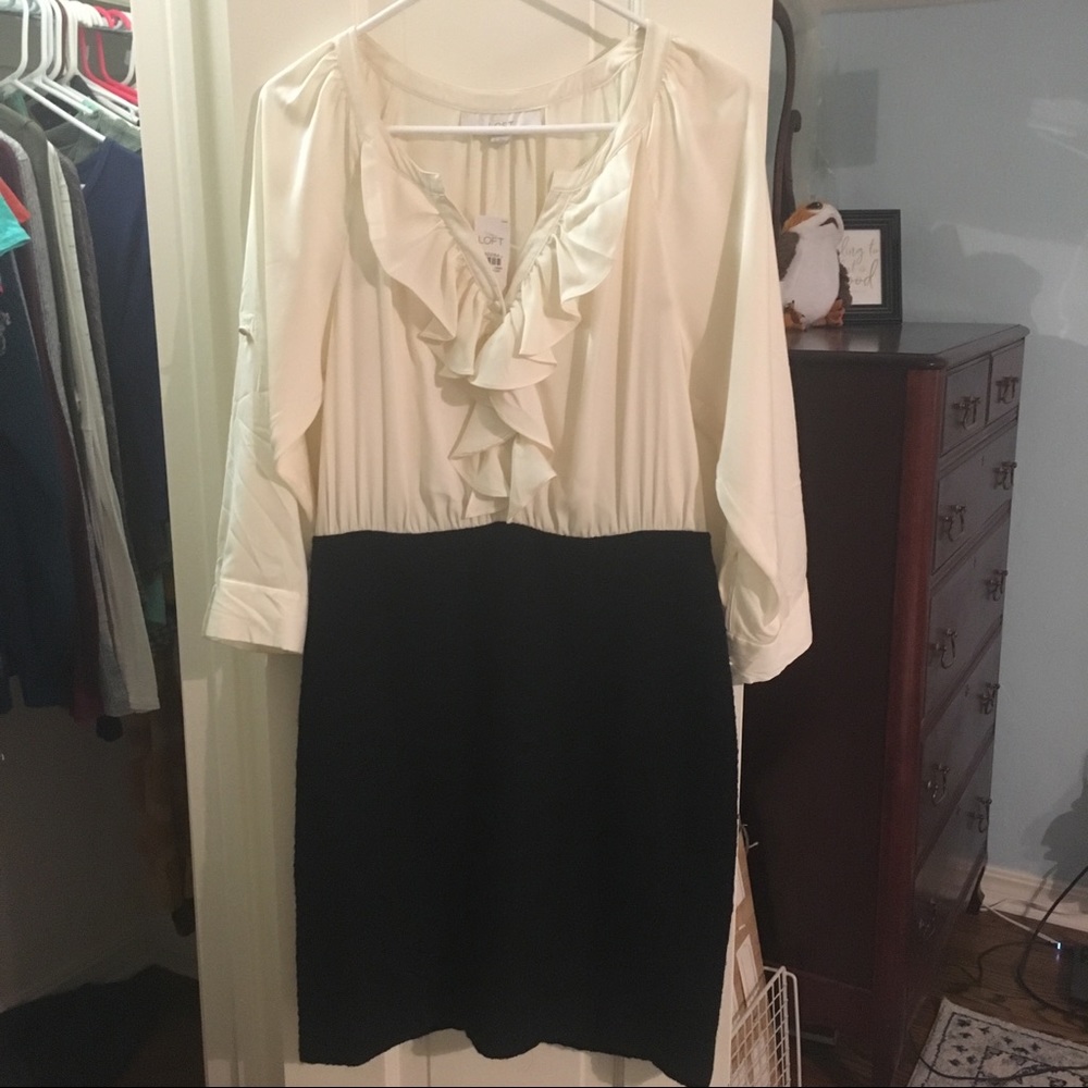 NWT LOFT White And Black Professional Pencil Dress